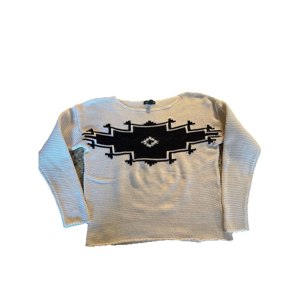 LRL Lauren Jeans Co. Boatneck Cotton Pullover Sweater Indian/Navajo-inspired Lg.
